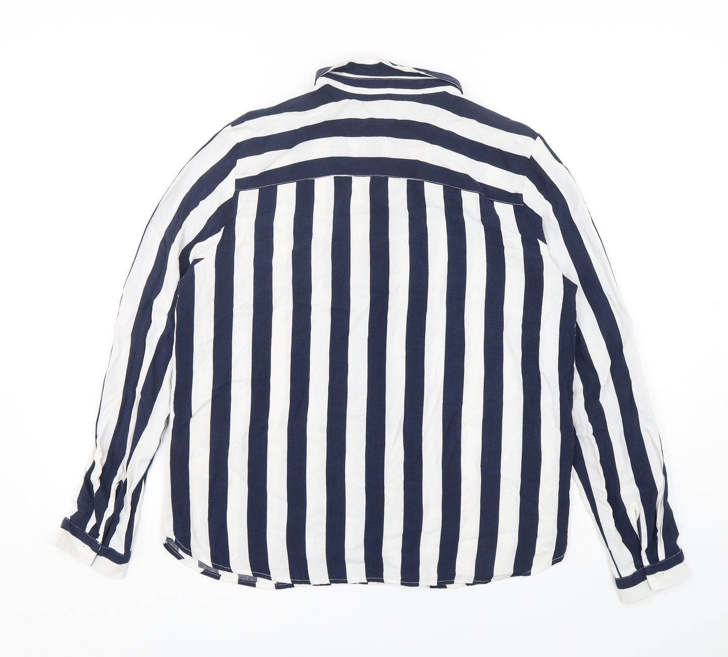 H&M Womens Multicoloured Striped Viscose Basic Button-Up Size 12 Collared