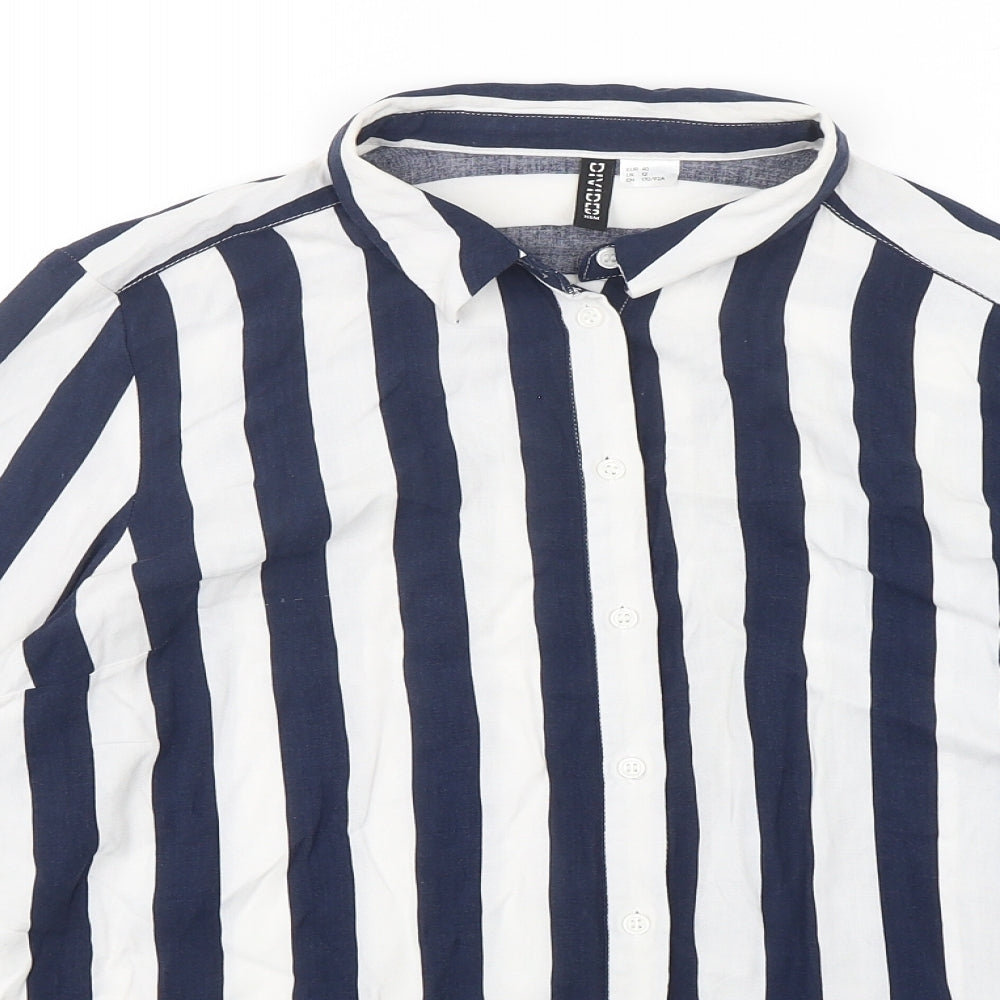 H&M Womens Multicoloured Striped Viscose Basic Button-Up Size 12 Collared