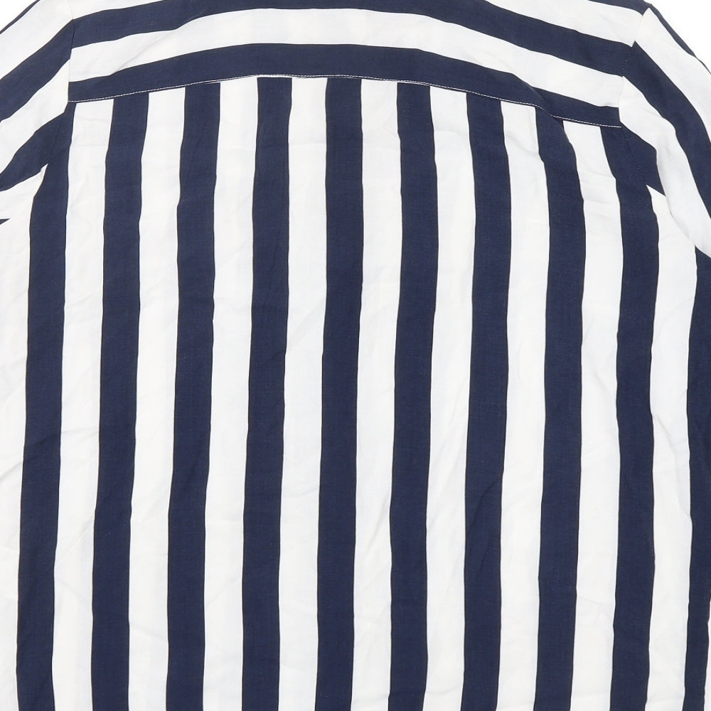 H&M Womens Multicoloured Striped Viscose Basic Button-Up Size 12 Collared