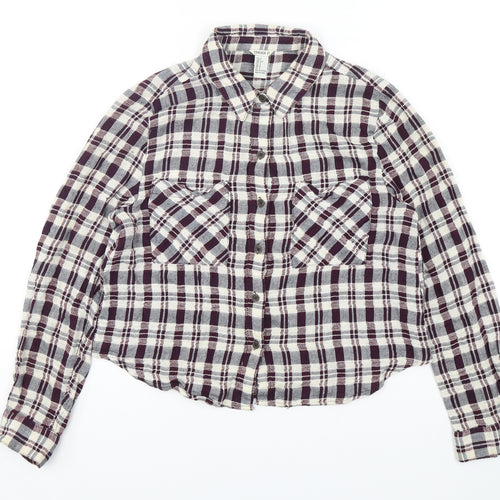 FOREVER 21 Womens Multicoloured Plaid Cotton Cropped Button-Up Size S Collared