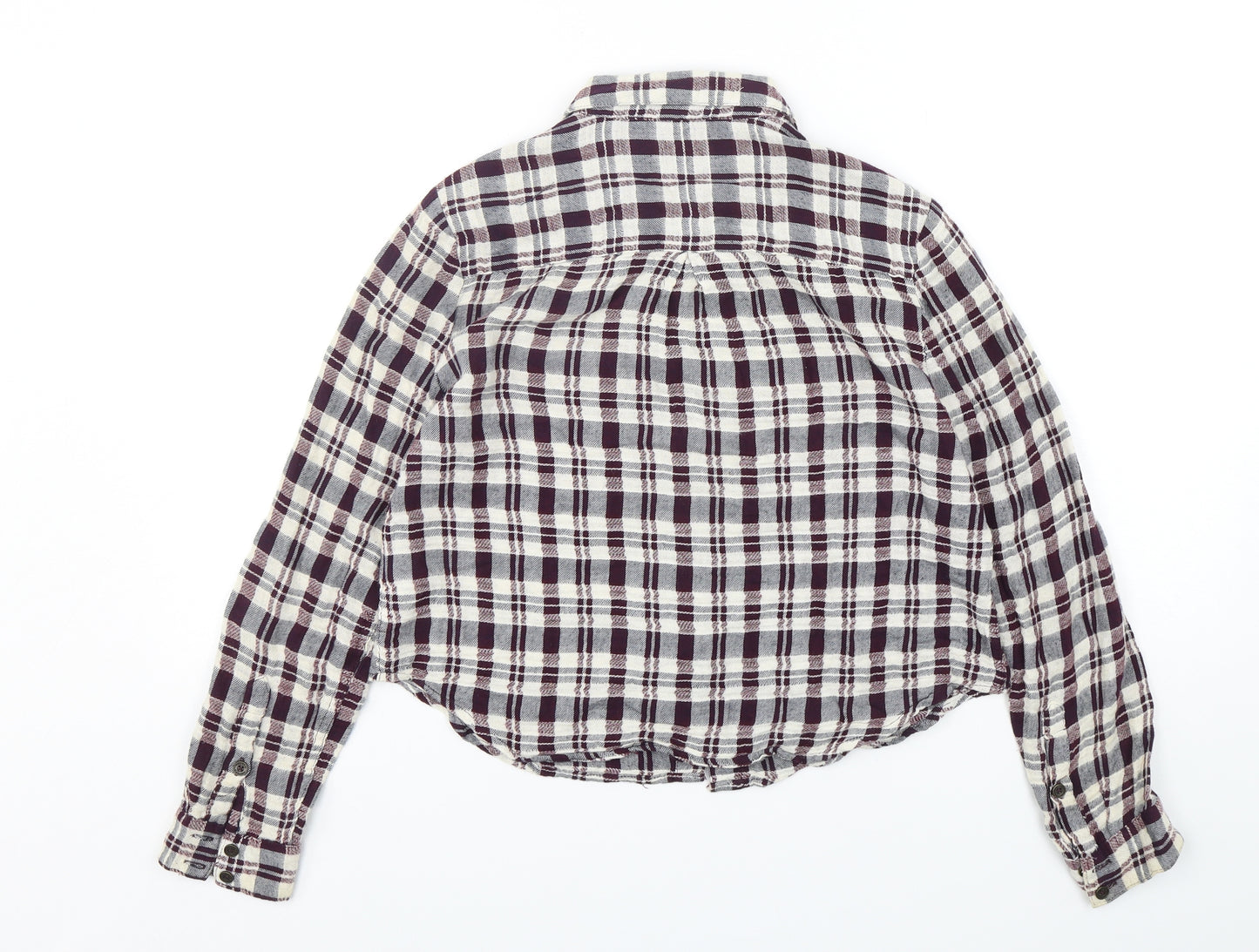 FOREVER 21 Womens Multicoloured Plaid Cotton Cropped Button-Up Size S Collared