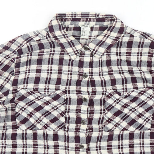 FOREVER 21 Womens Multicoloured Plaid Cotton Cropped Button-Up Size S Collared