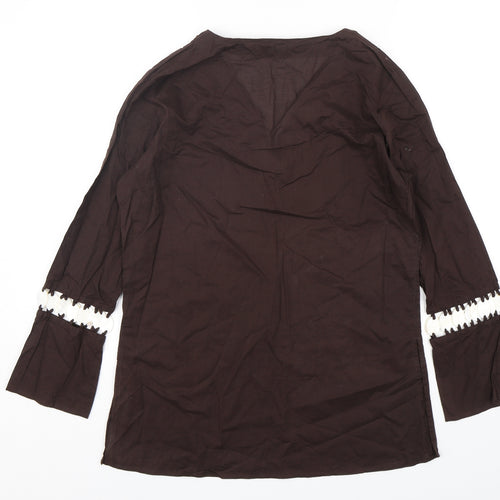Marks and Spencer Womens Brown  Cotton Basic Blouse Size 12 V-Neck