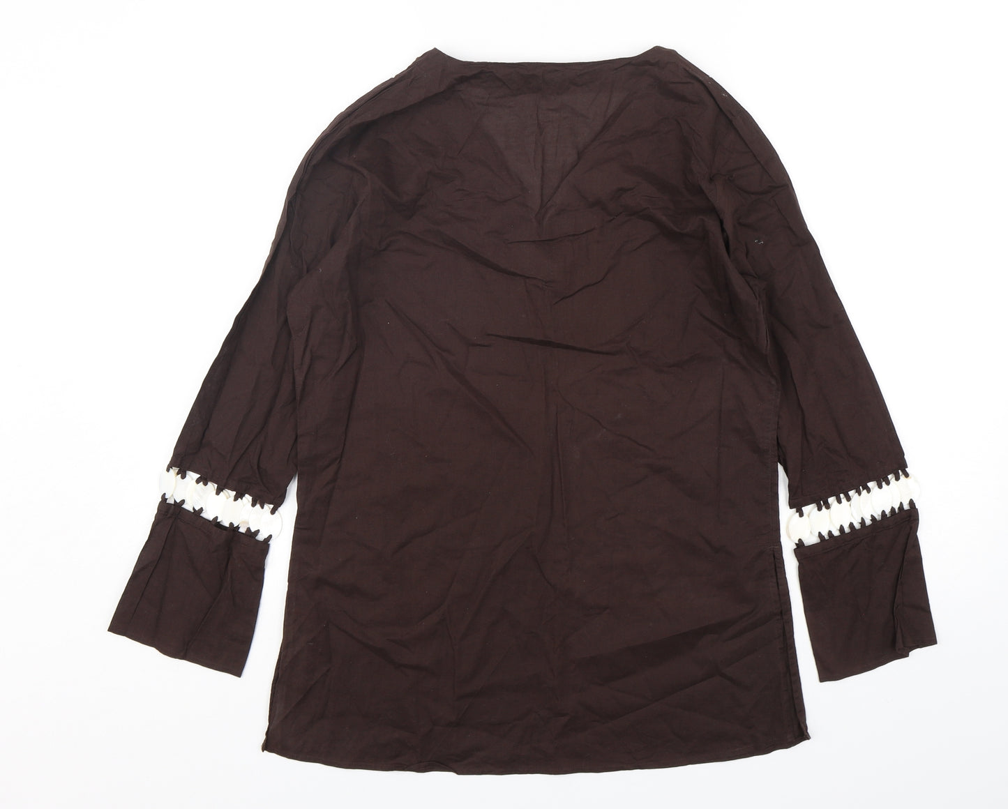 Marks and Spencer Womens Brown  Cotton Basic Blouse Size 12 V-Neck