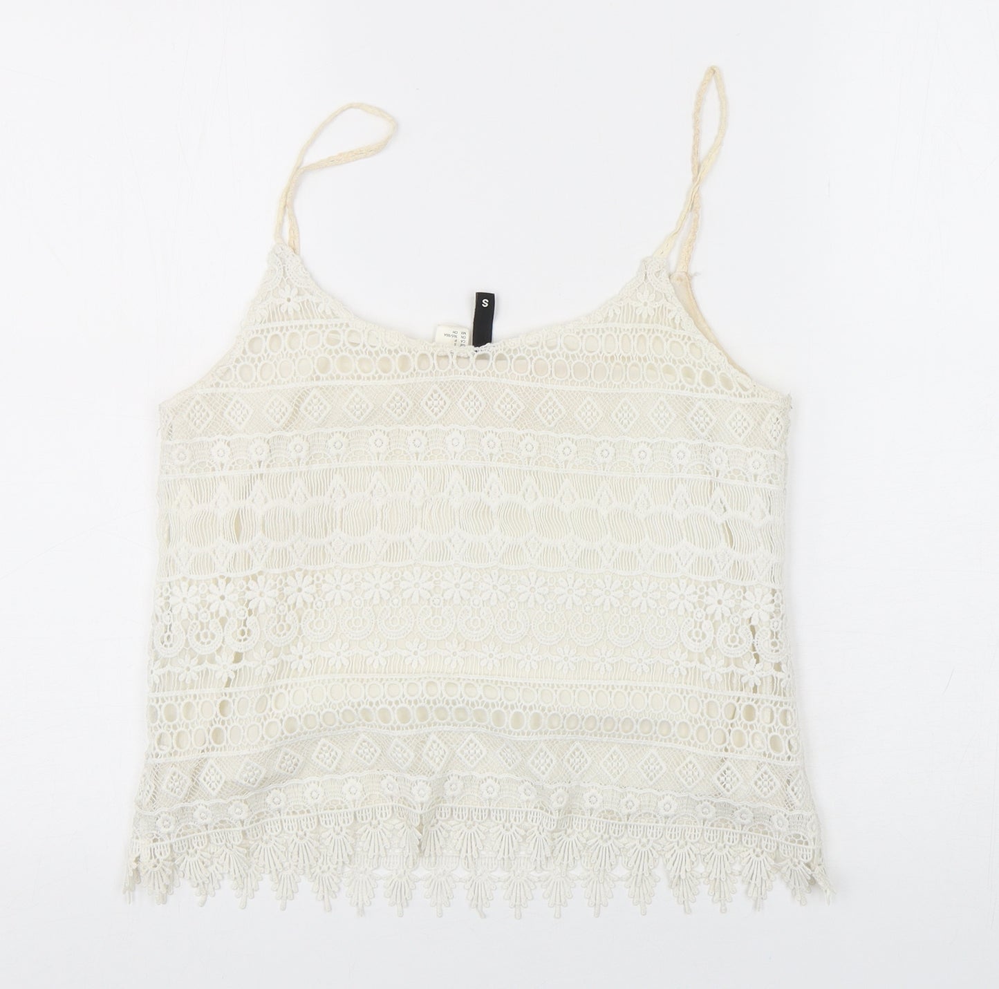H&M Womens White Floral Polyester Camisole Tank Size S Round Neck