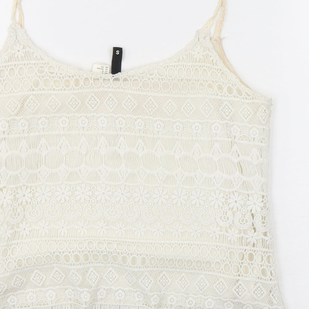 H&M Womens White Floral Polyester Camisole Tank Size S Round Neck