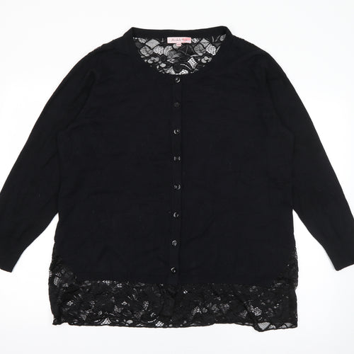 Michele Hope Womens Black Round Neck  Acrylic Cardigan Jumper Size 18