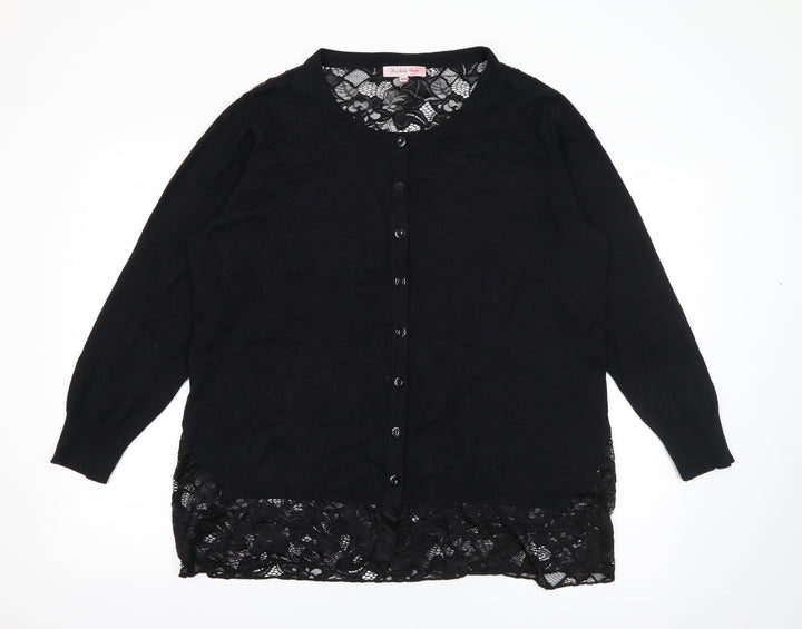 Michele Hope Womens Black Round Neck Acrylic Cardigan Jumper Size 18