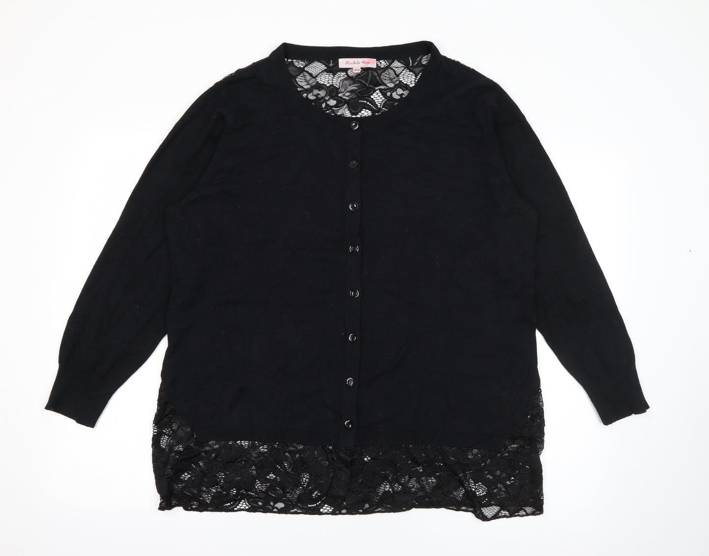 Michele Hope Womens Black Round Neck  Acrylic Cardigan Jumper Size 18