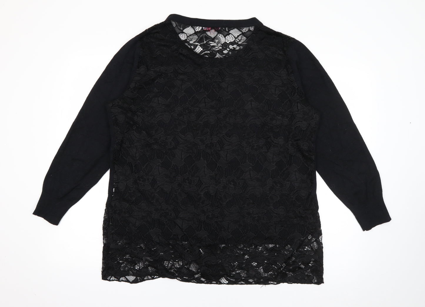 Michele Hope Womens Black Round Neck  Acrylic Cardigan Jumper Size 18