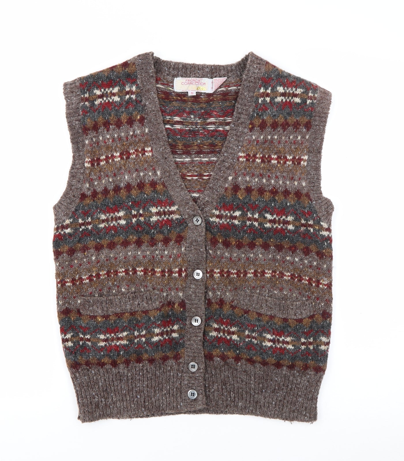 French Connection Womens Brown V-Neck  Acrylic Cardigan Jumper Size S