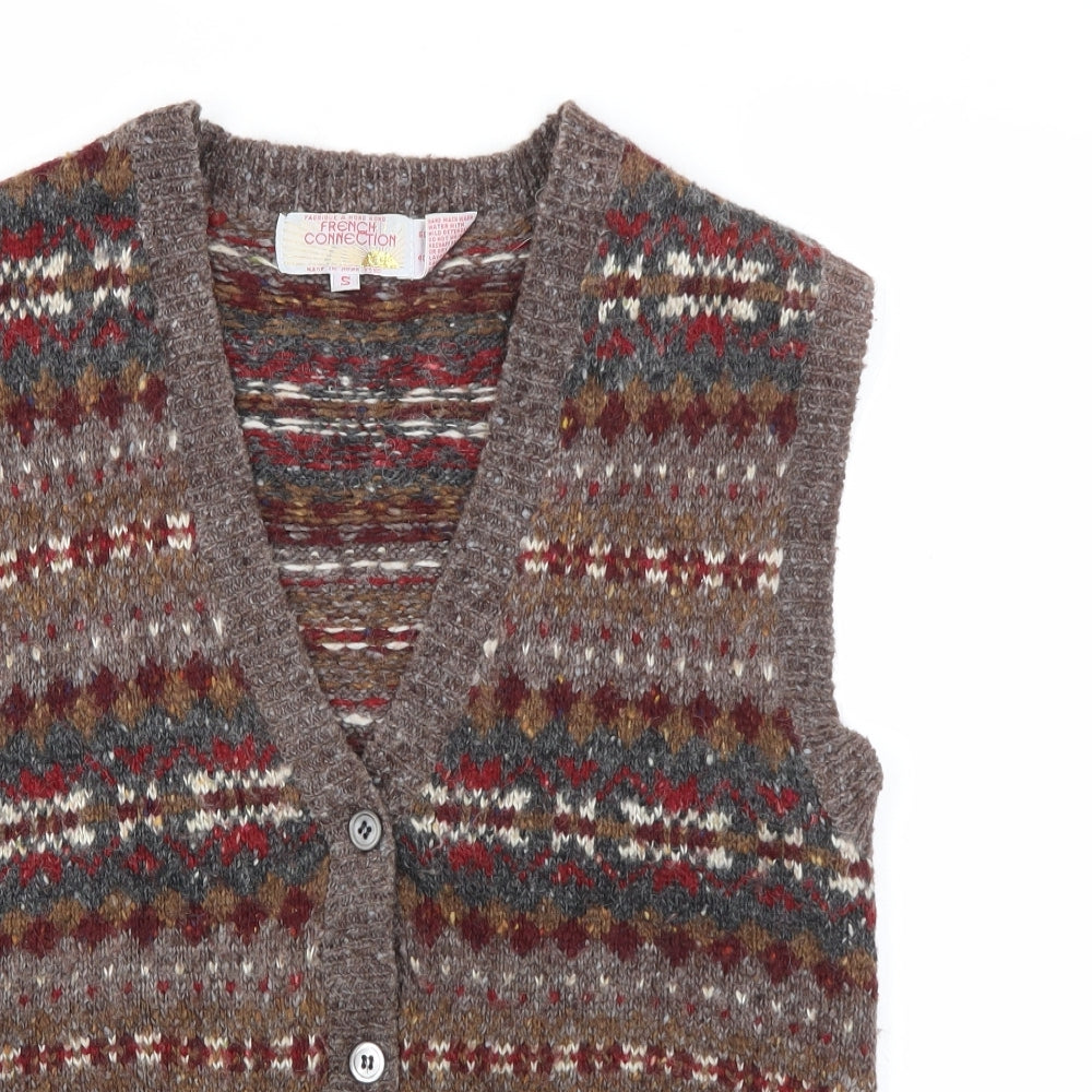 French Connection Womens Brown V-Neck  Acrylic Cardigan Jumper Size S