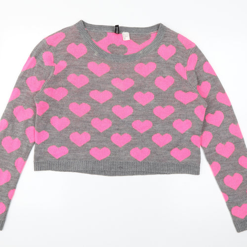 H&M Womens Grey Scoop Neck  Acrylic Pullover Jumper Size M