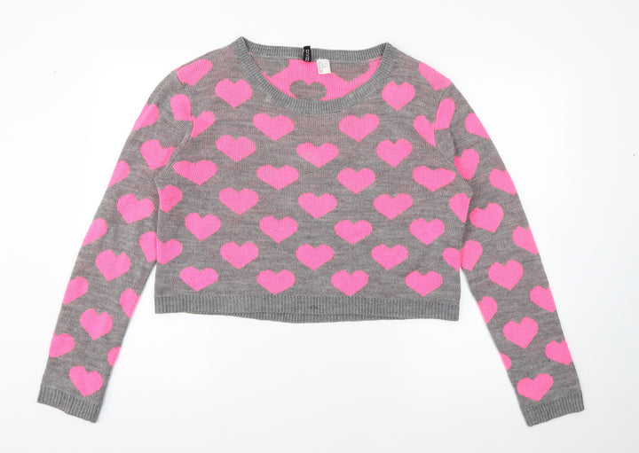 H&M Womens Grey Scoop Neck  Acrylic Pullover Jumper Size M