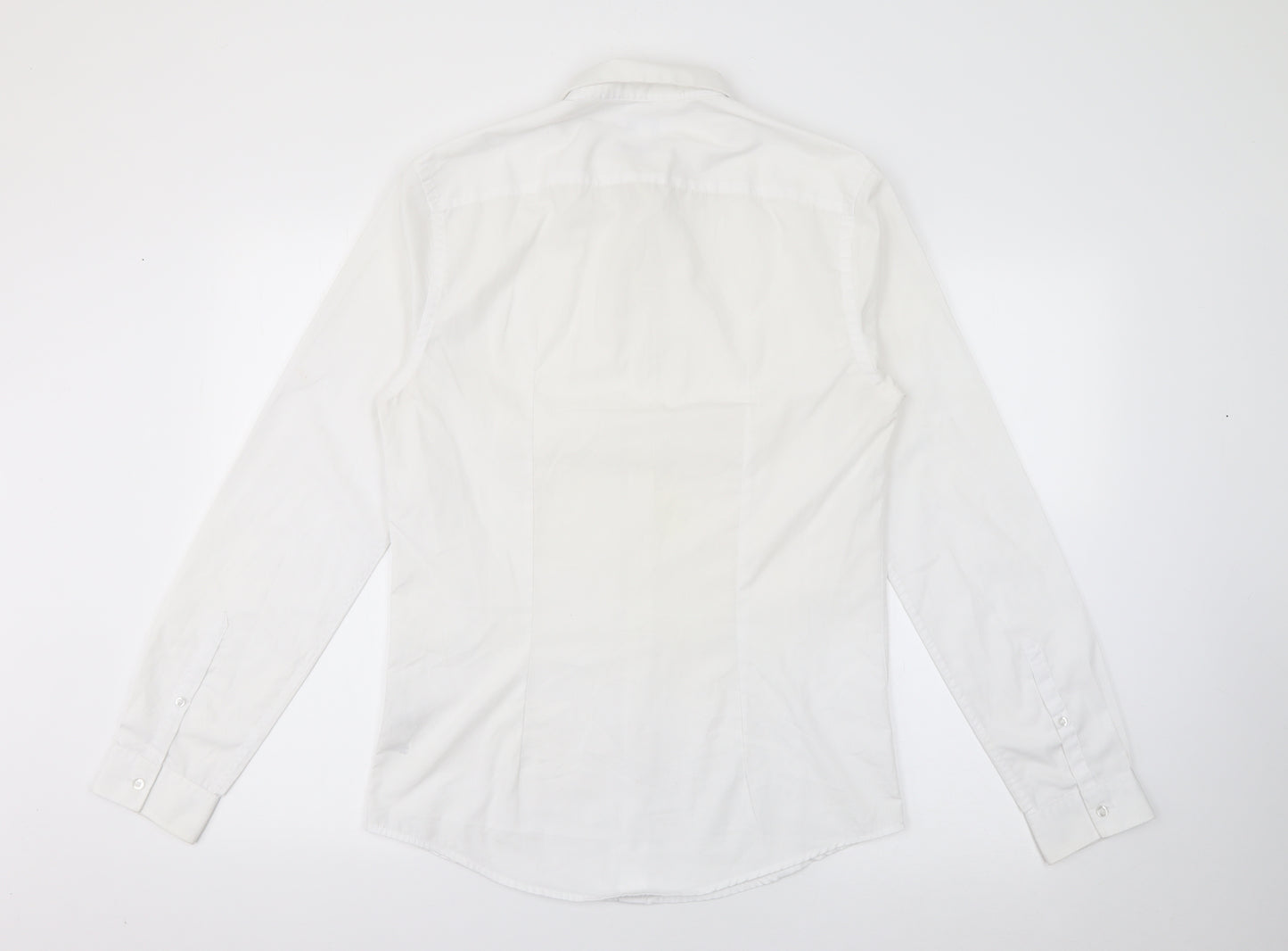 F&F Mens White  Polyester  Dress Shirt Size 15 Collared Button