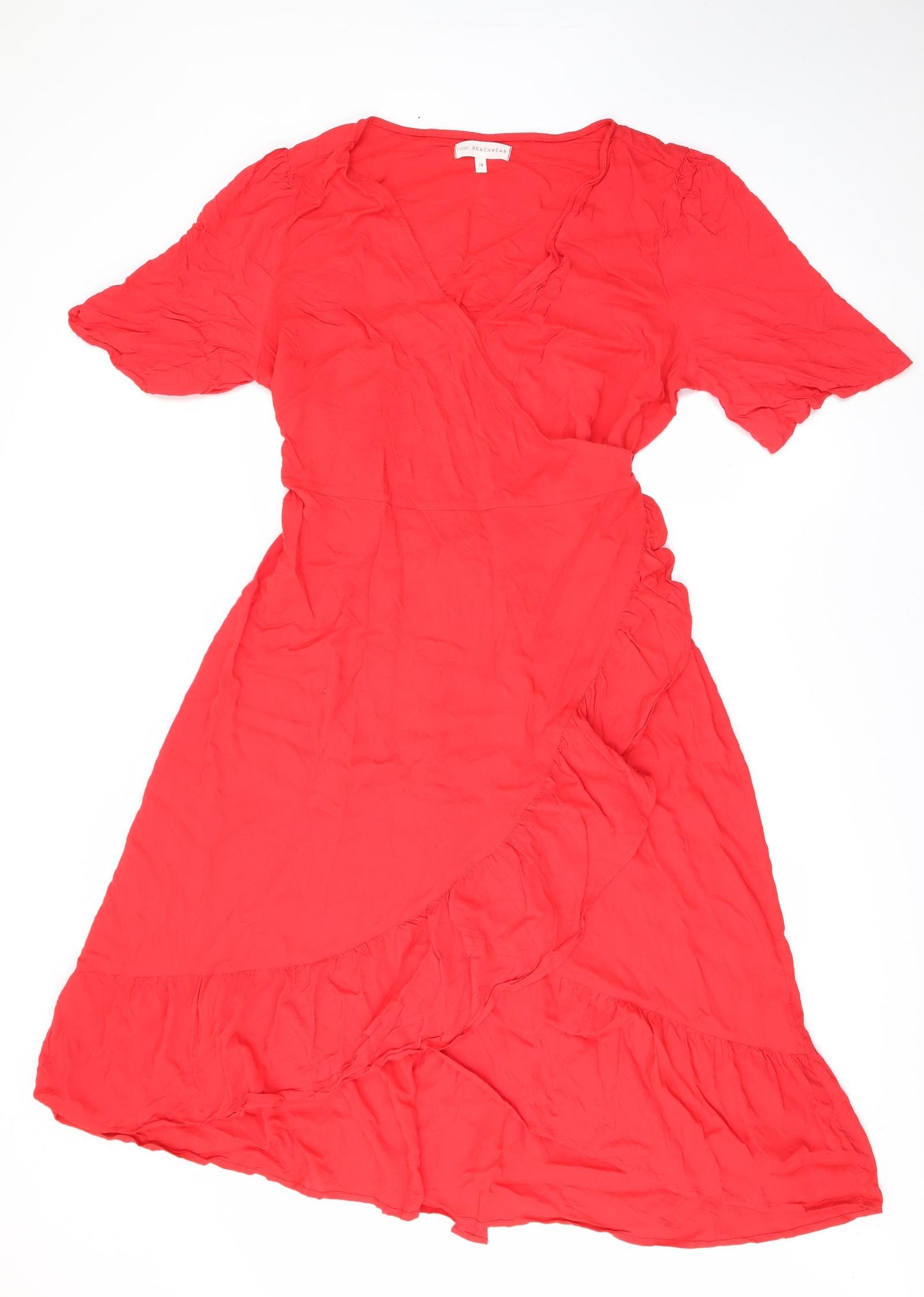 NEXT Womens Red  Viscose Wrap Dress  Size 18  V-Neck Tie