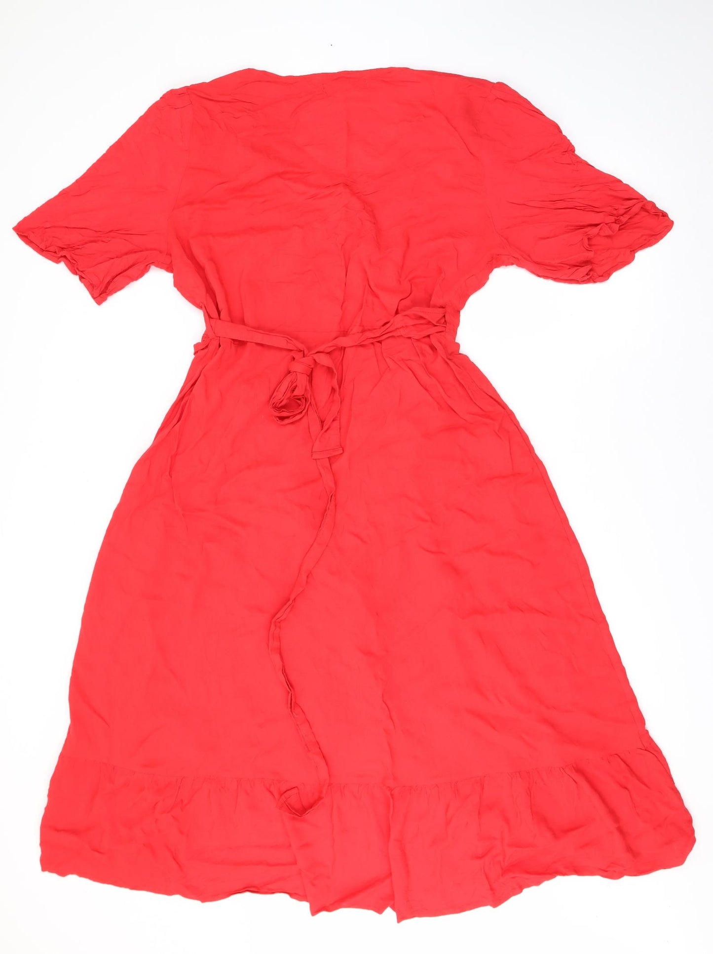 NEXT Womens Red  Viscose Wrap Dress  Size 18  V-Neck Tie