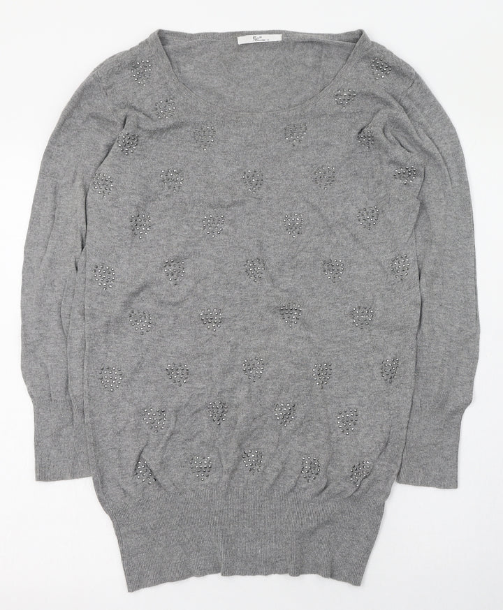 Klass Womens Grey Scoop Neck Viscose Pullover Jumper Size 8