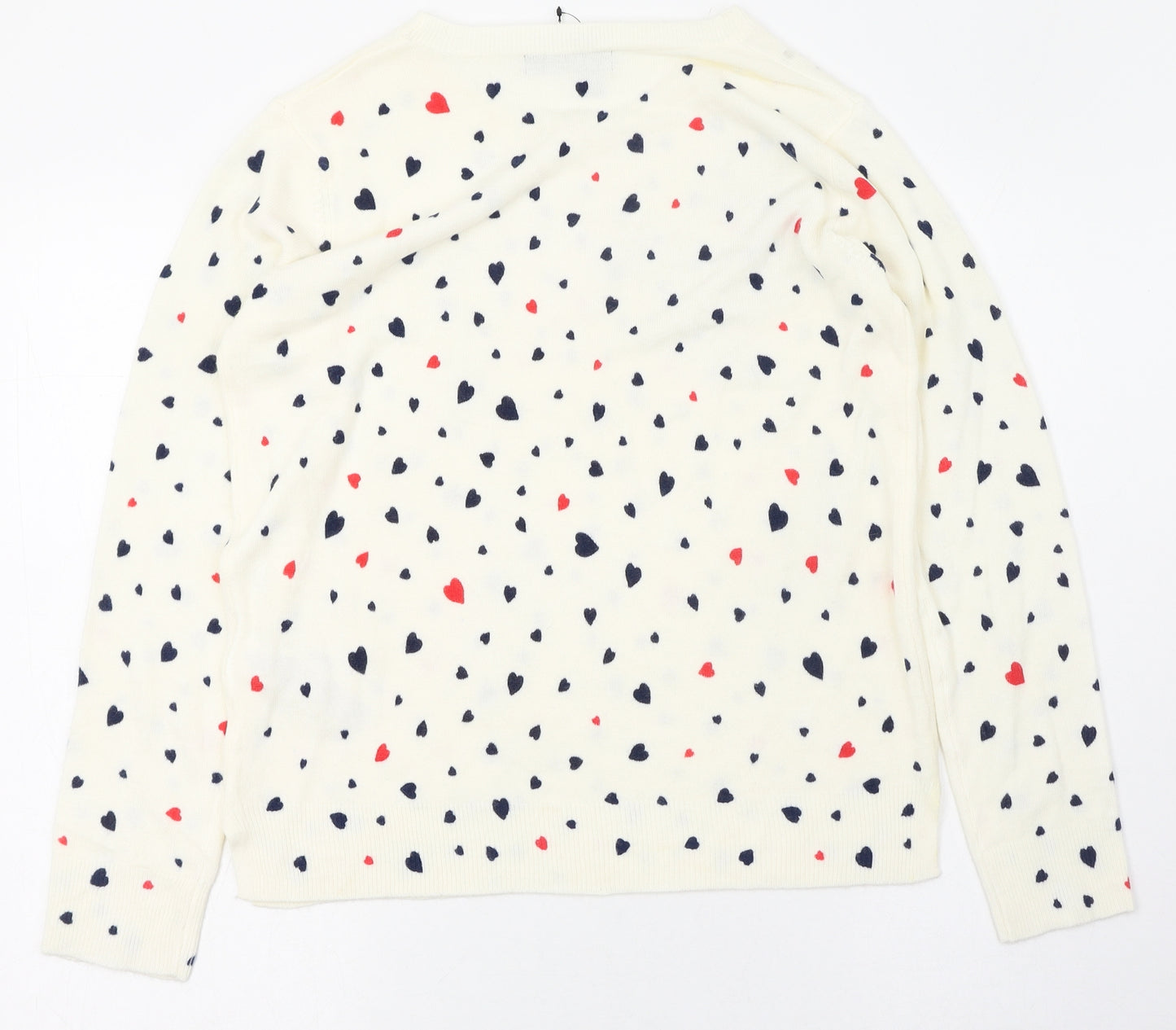 Marks and Spencer Womens Ivory Round Neck Geometric Acetate Pullover Jumper Size 12   - Heart print