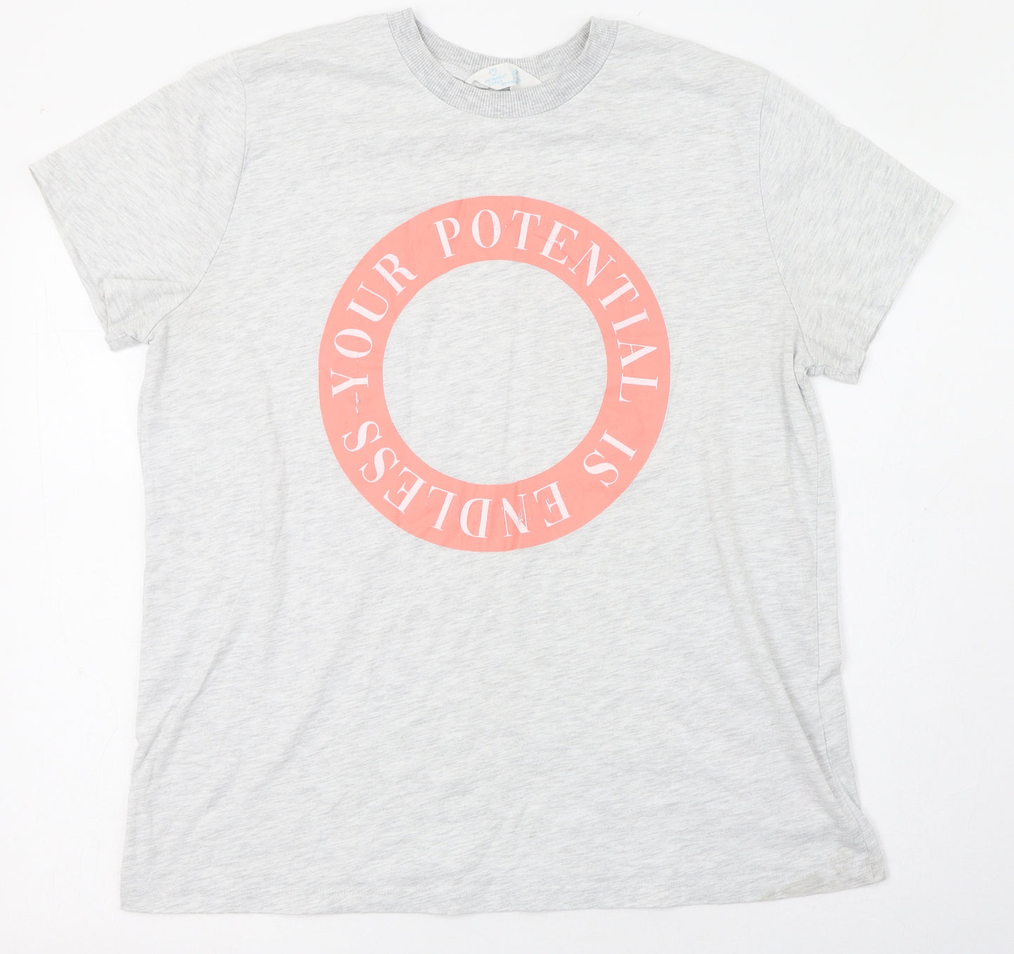 Primark Womens Grey  Cotton Basic T-Shirt Size 12 Round Neck - 12-14