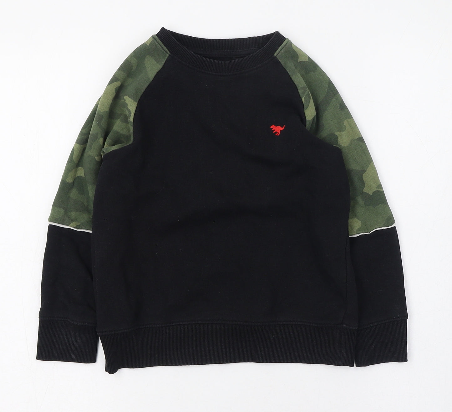 NEXT Boys Black Round Neck Camouflage 100% Cotton Pullover Jumper Size 4-5 Years  Pullover - Dinosaur logo