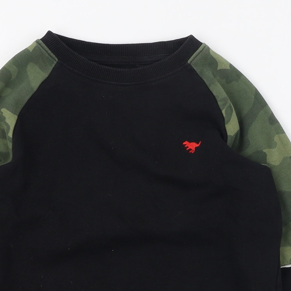 NEXT Boys Black Round Neck Camouflage 100% Cotton Pullover Jumper Size 4-5 Years  Pullover - Dinosaur logo