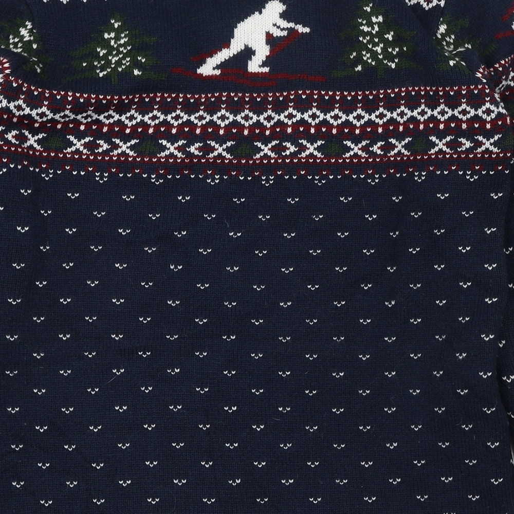 Easy Mens Blue Round Neck Fair Isle Acrylic Pullover Jumper Size S   - Christmas
