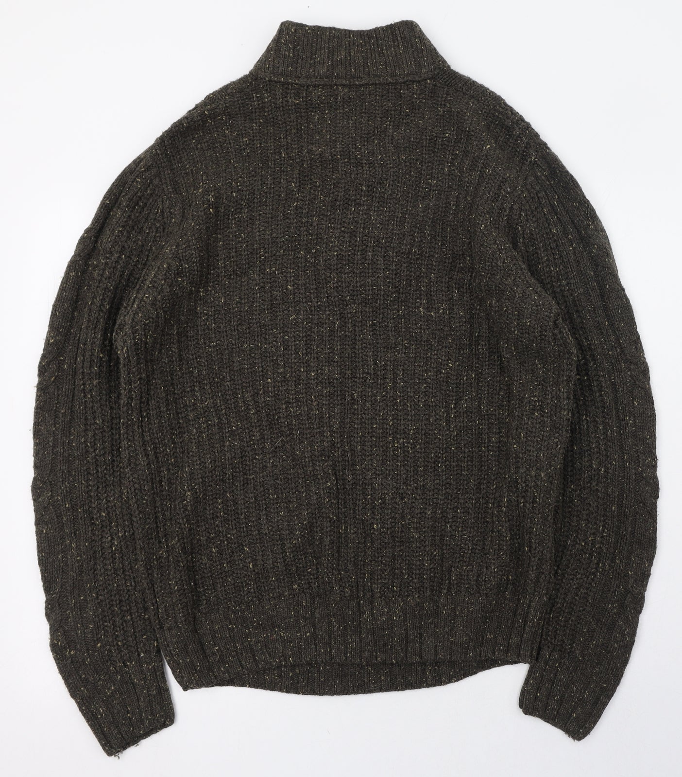 NEXT Mens Green Round Neck  Acrylic Pullover Jumper Size L   - Half Button up