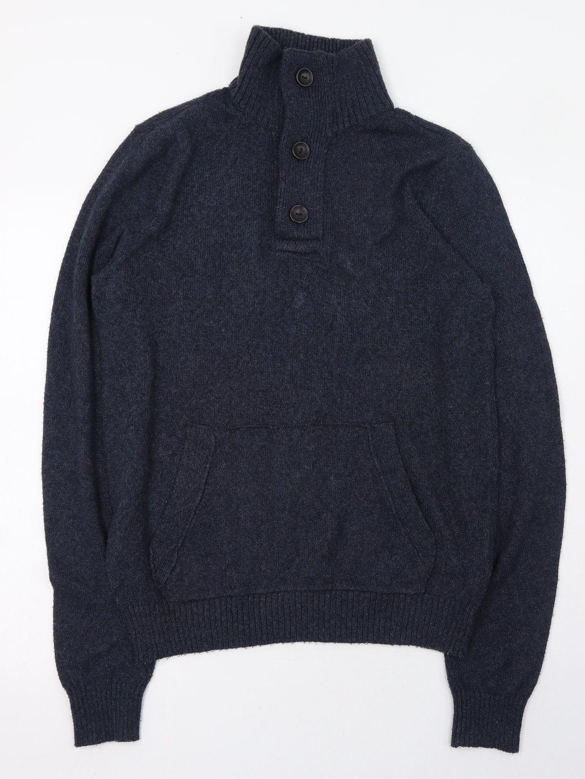 Abercrombie & Fitch Mens Blue High Neck  Cotton Pullover Jumper Size M   - Half Button up