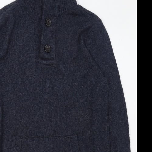 Abercrombie & Fitch Mens Blue High Neck  Cotton Pullover Jumper Size M   - Half Button up