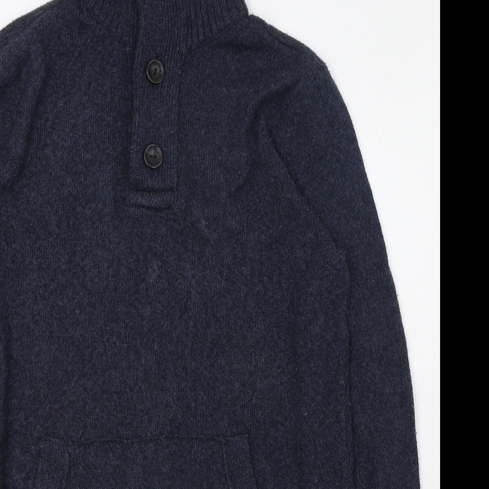 Abercrombie & Fitch Mens Blue High Neck  Cotton Pullover Jumper Size M   - Half Button up