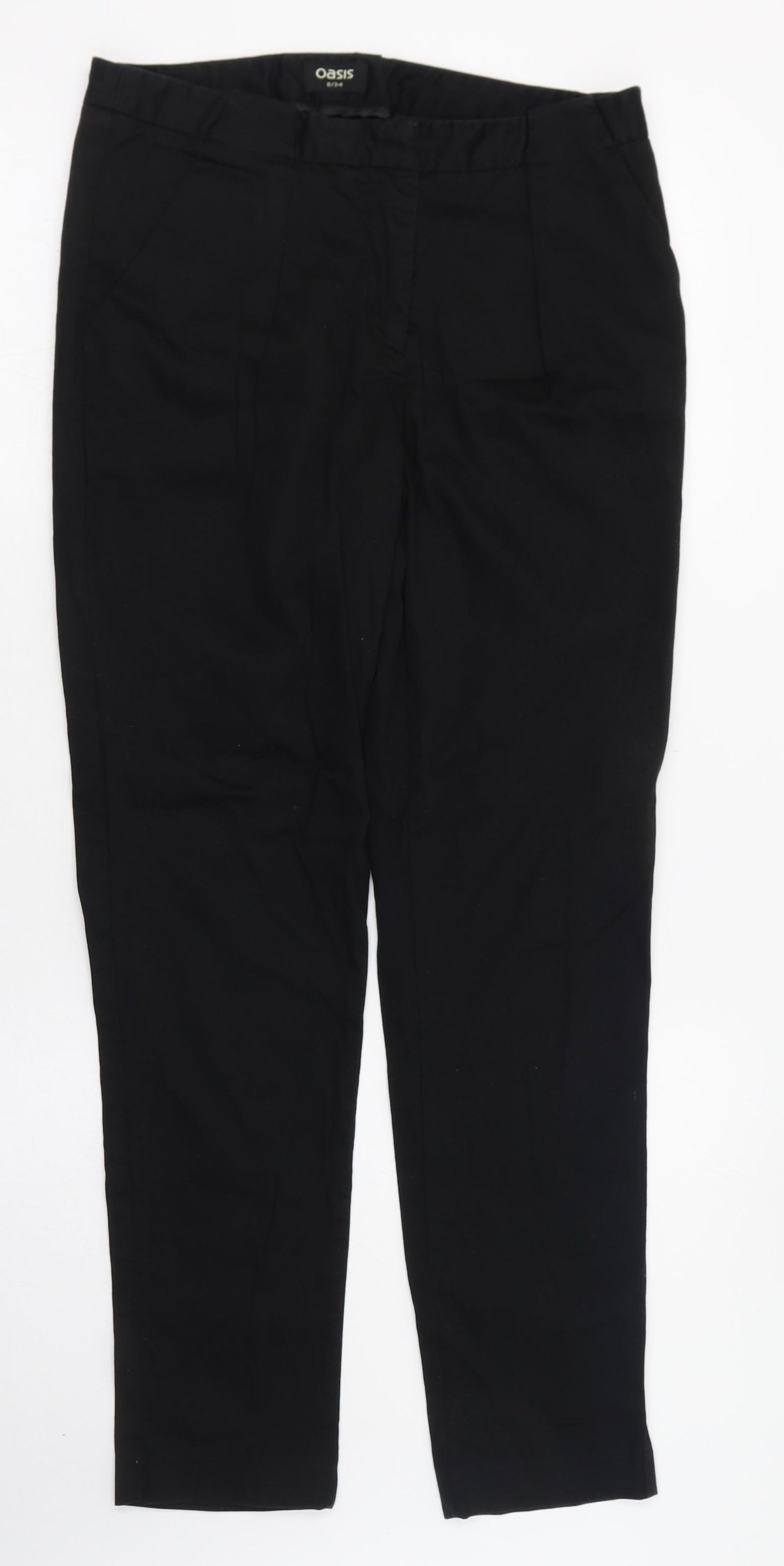 Oasis Womens Black  Cotton Chino Trousers Size 8 L28 in Regular Zip