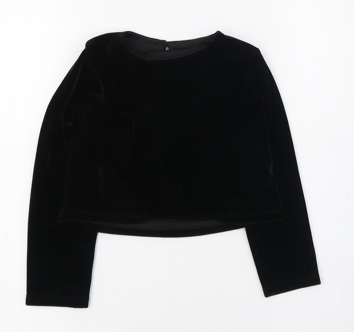 Dunnes Stores Girls Black Polyester Basic T-Shirt Size 5 Years Round Neck Button