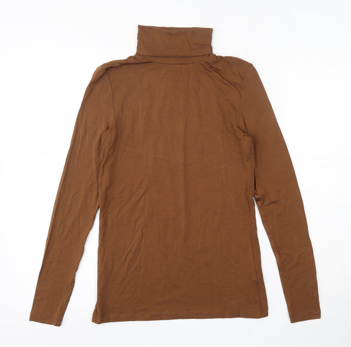 Hallhuber Womens Brown Viscose Basic T-Shirt Size S Roll Neck