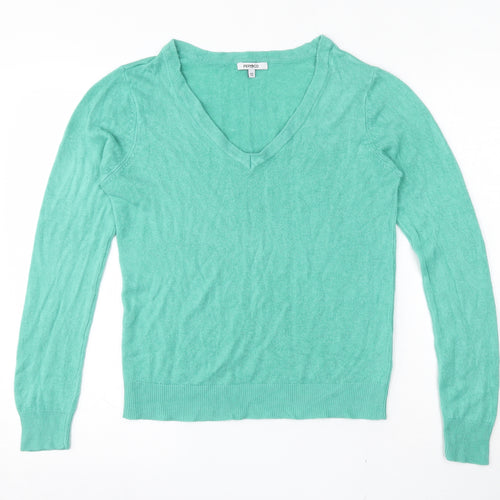 Pep & co  Womens Green V-Neck  Acrylic Pullover Jumper Size 12