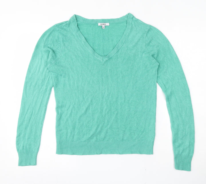 Pep & co  Womens Green V-Neck  Acrylic Pullover Jumper Size 12