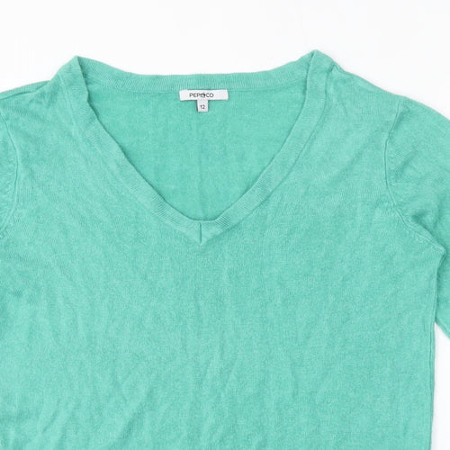 Pep & co  Womens Green V-Neck  Acrylic Pullover Jumper Size 12