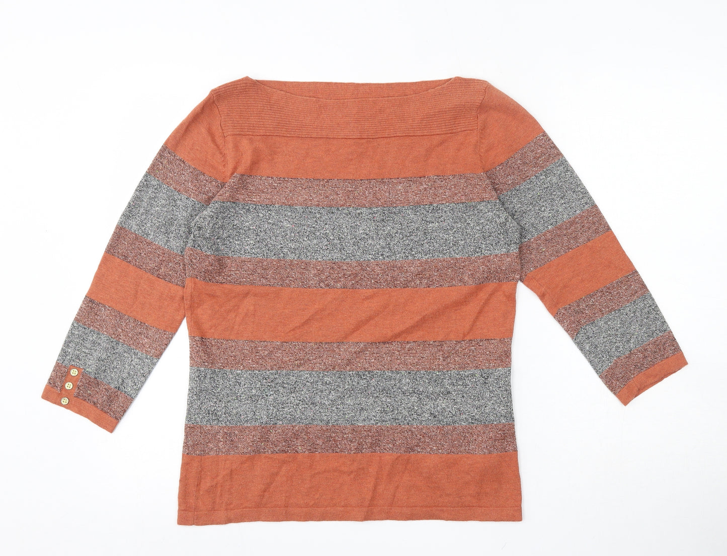 NEXT Womens Orange Round Neck Striped Cotton Pullover Jumper Size 12