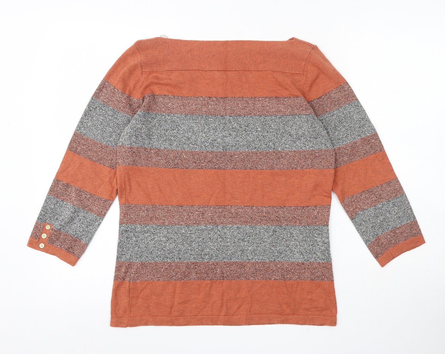 NEXT Womens Orange Round Neck Striped Cotton Pullover Jumper Size 12