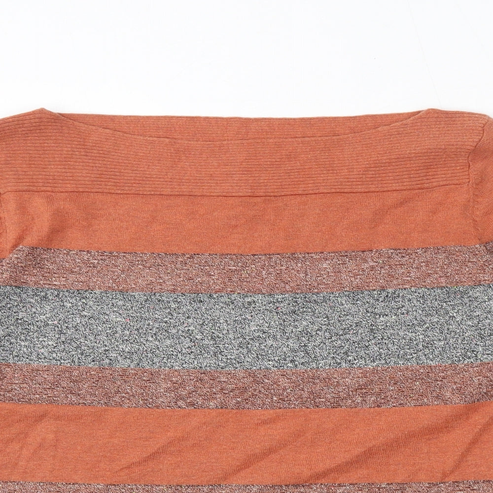 NEXT Womens Orange Round Neck Striped Cotton Pullover Jumper Size 12