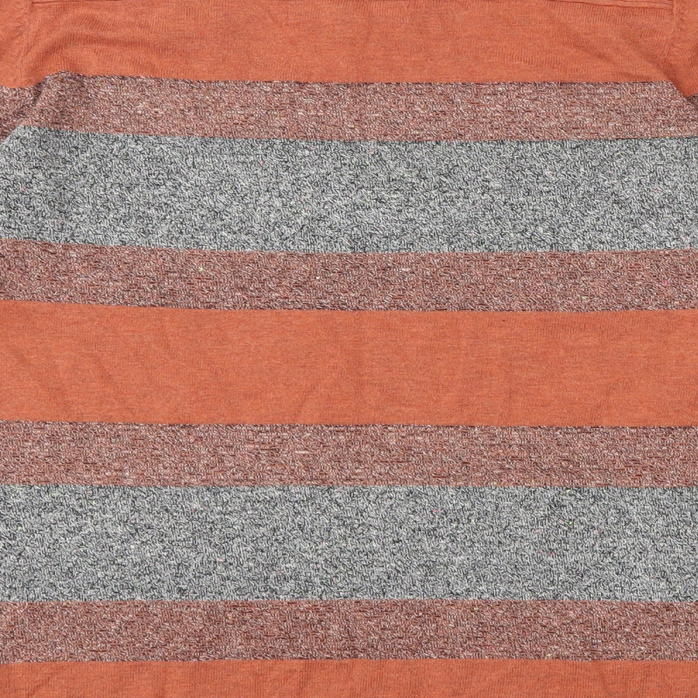 NEXT Womens Orange Round Neck Striped Cotton Pullover Jumper Size 12