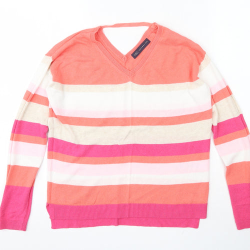 Marks and Spencer Womens Multicoloured V-Neck Striped Viscose Pullover Jumper Size 6