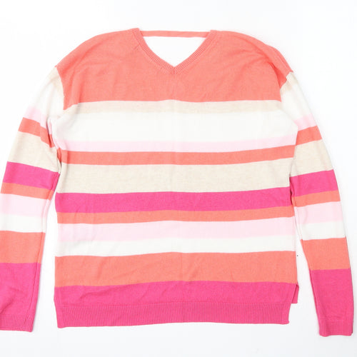 Marks and Spencer Womens Multicoloured V-Neck Striped Viscose Pullover Jumper Size 6