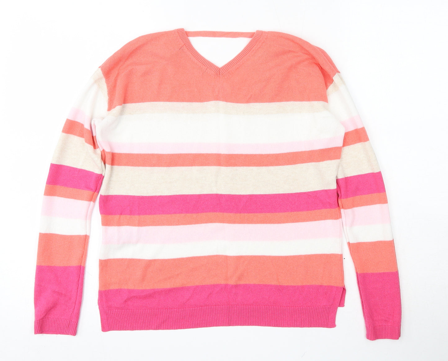Marks and Spencer Womens Multicoloured V-Neck Striped Viscose Pullover Jumper Size 6