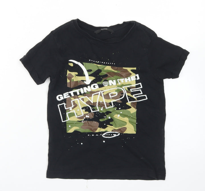 George Boys Black Cotton Basic T-Shirt Size 4-5 Years Crew Neck - Hype