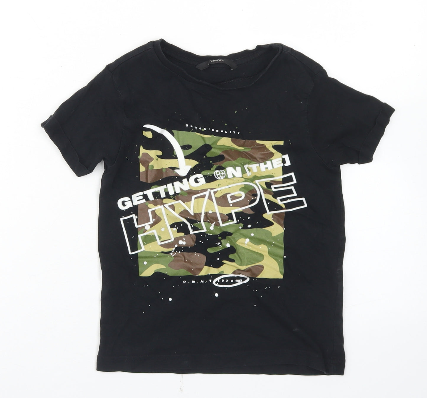 George Boys Black  Cotton Basic T-Shirt Size 4-5 Years Crew Neck  - Hype