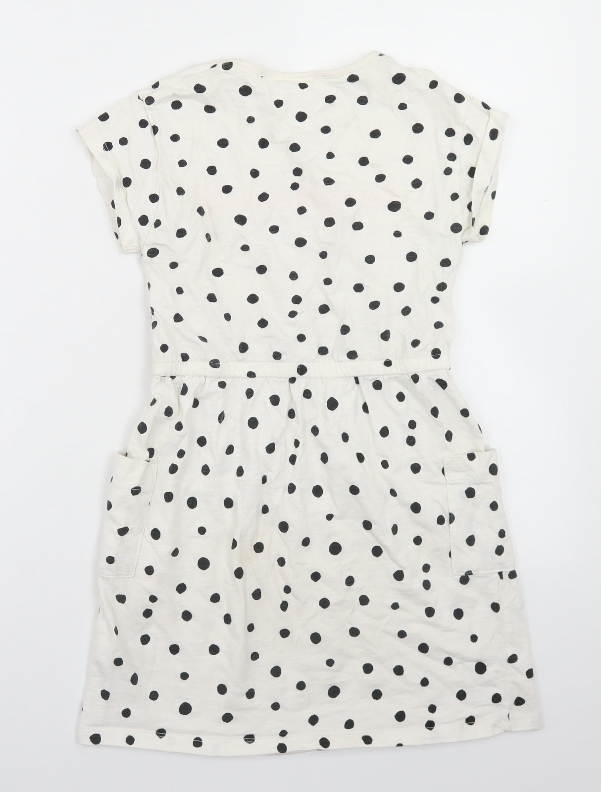 NEXT Girls White Polka Dot Cotton Skater Dress  Size 10 Years  Round Neck  - Always Dreaming