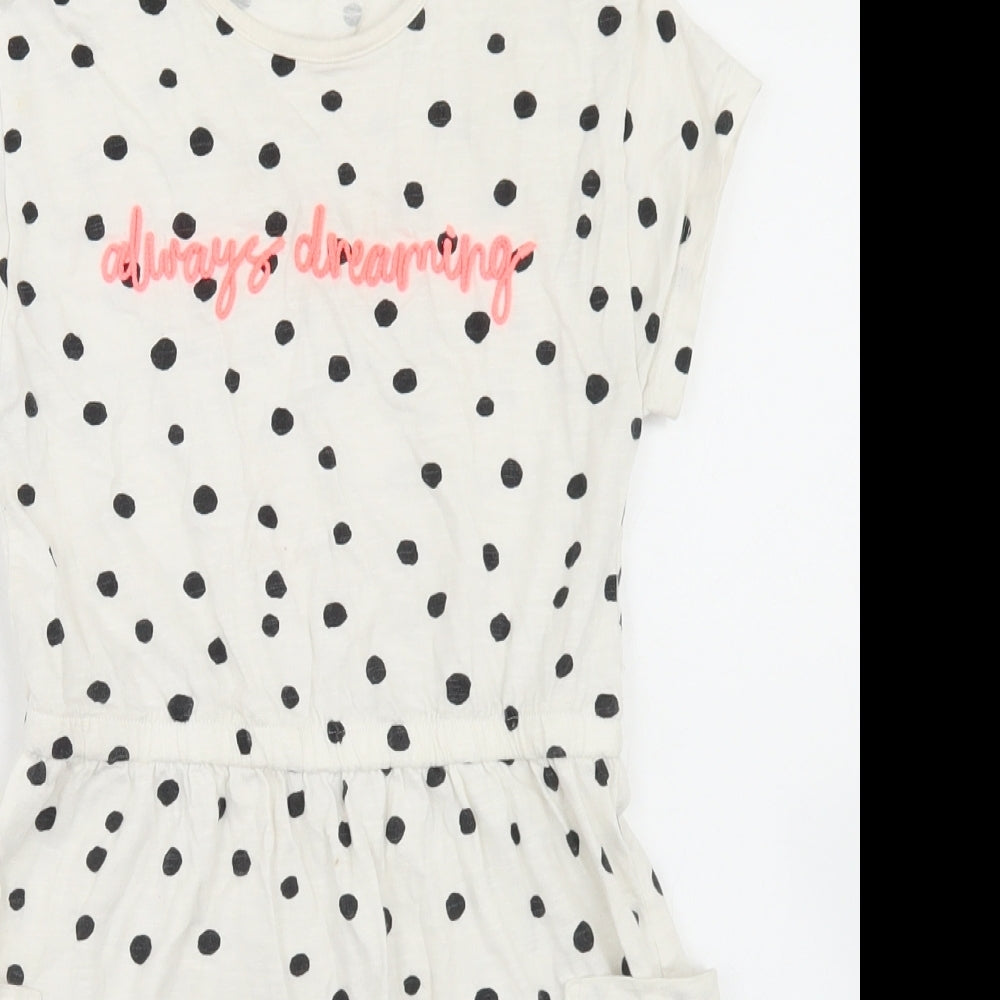 NEXT Girls White Polka Dot Cotton Skater Dress  Size 10 Years  Round Neck  - Always Dreaming