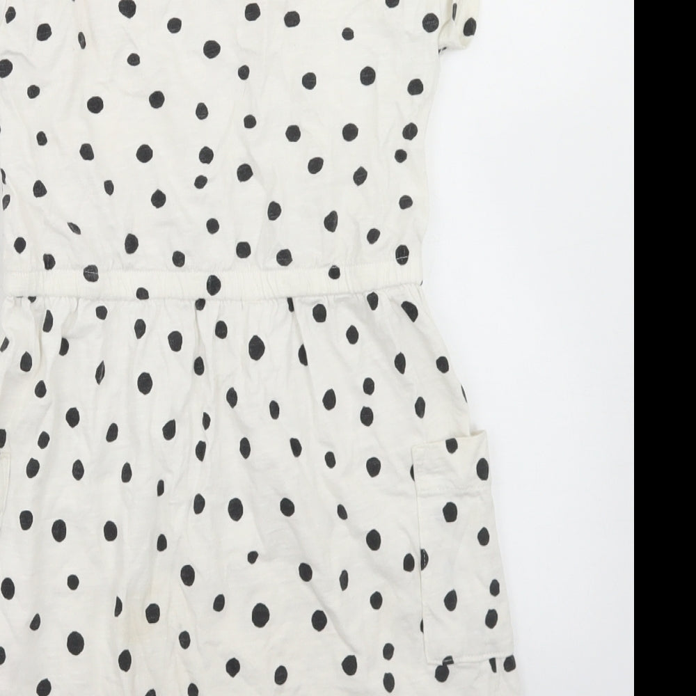 NEXT Girls White Polka Dot Cotton Skater Dress  Size 10 Years  Round Neck  - Always Dreaming