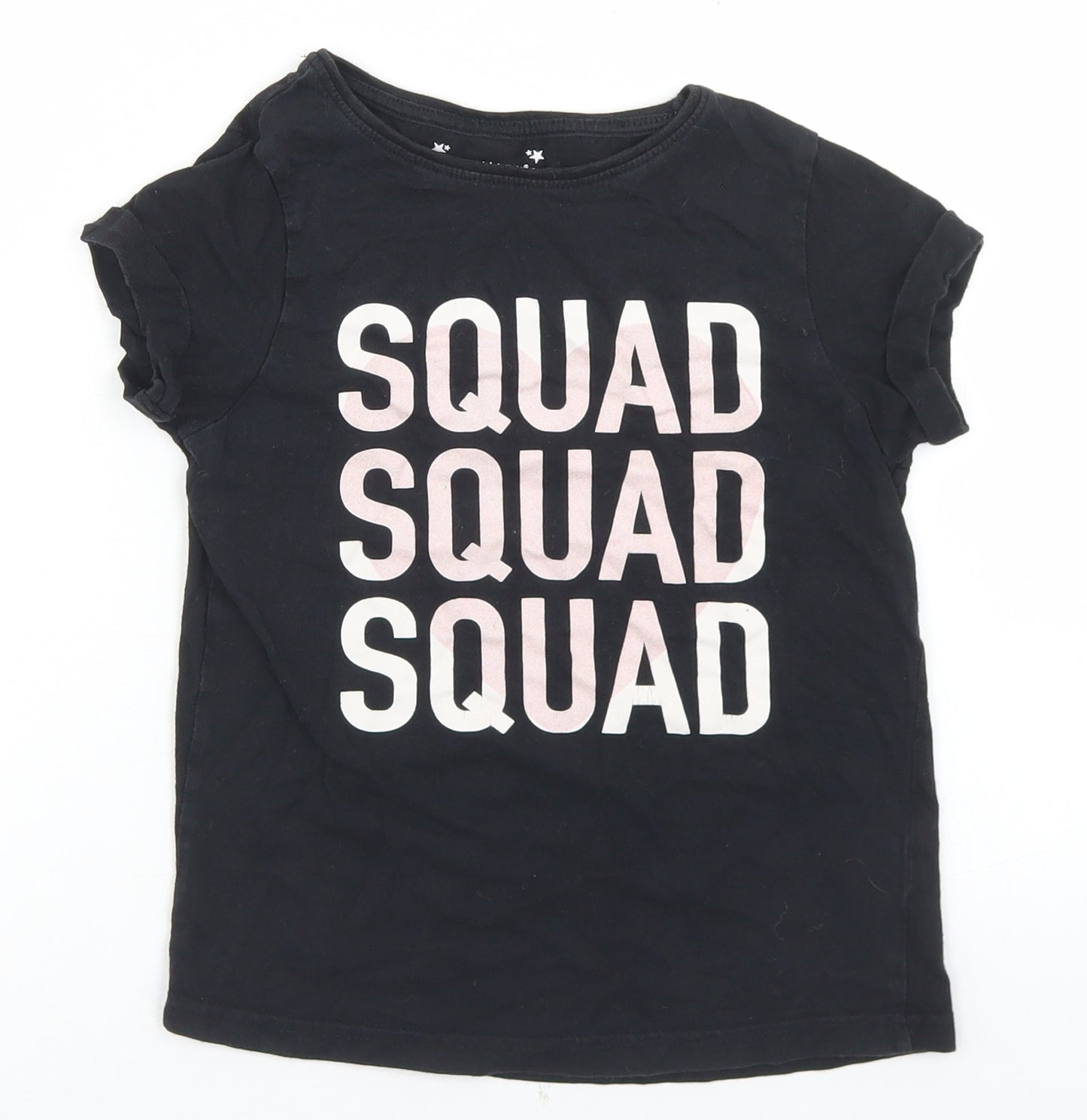Primark Girls Black  Cotton Basic T-Shirt Size 8-9 Years Round Neck  - Squad
